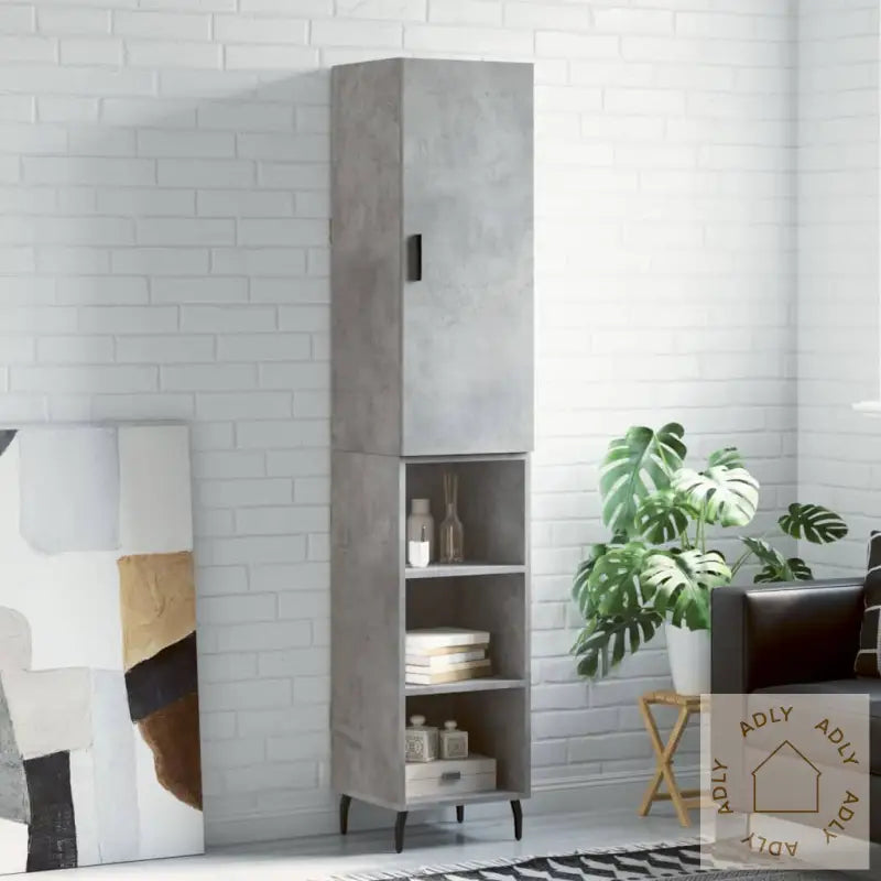 Highboard Betonggrå 34,5X34X180 Cm Konstruert Tre