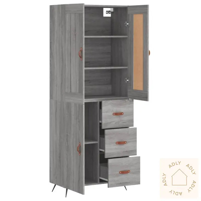 Highboard Grå Sonoma 69,5X34X180 Cm Konstruert Tre
