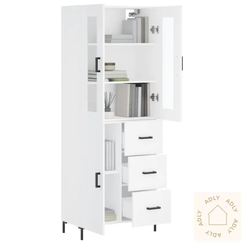 Highboard Hvit 69,5X34X180 Cm Konstruert Tre