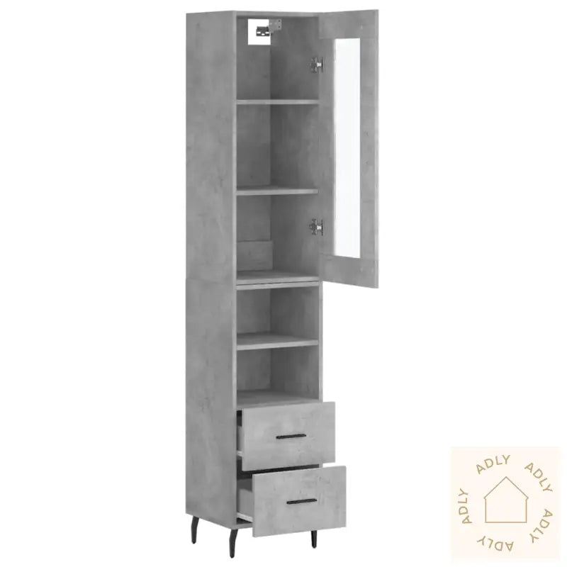 Highboard Betonggrå 34,5X34X180 Cm Konstruert Tre