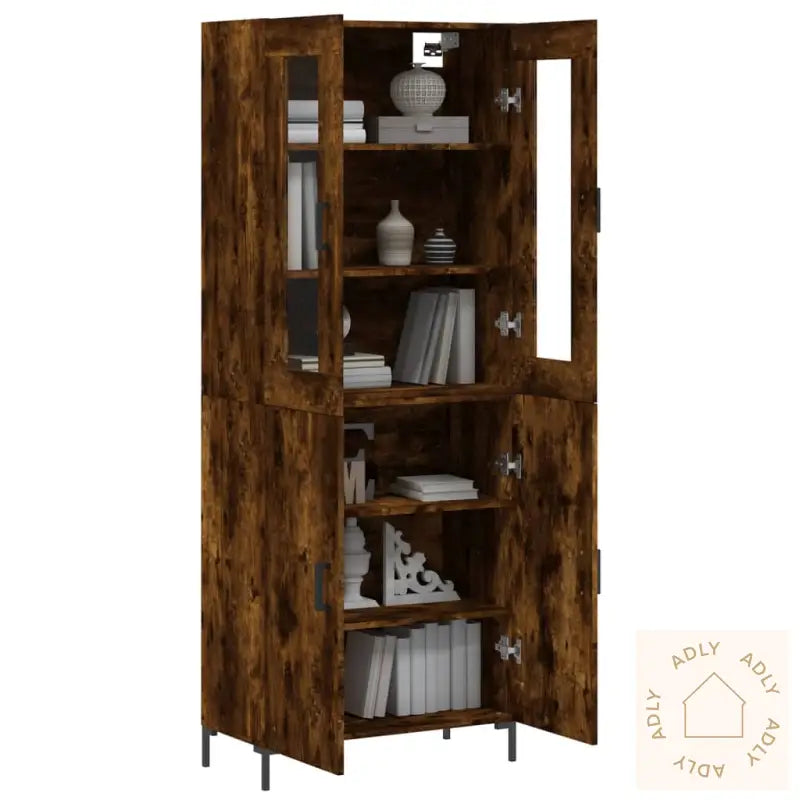 Highboard Røkt Eik 69,5X34X180 Cm Konstruert Tre