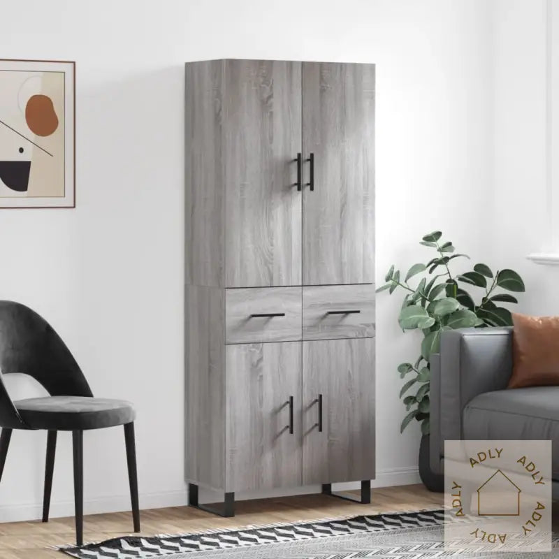 Highboard Grå Sonoma 69,5X34X180 Cm Konstruert Tre