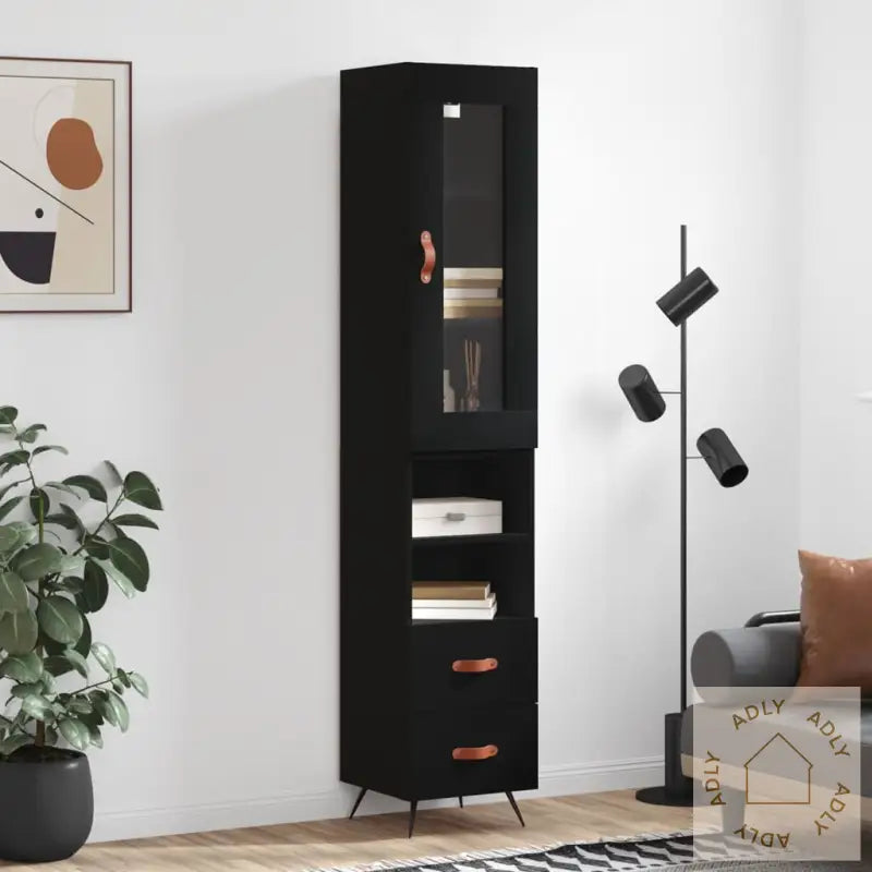Highboard Svart 34,5X34X180 Cm Konstruert Tre