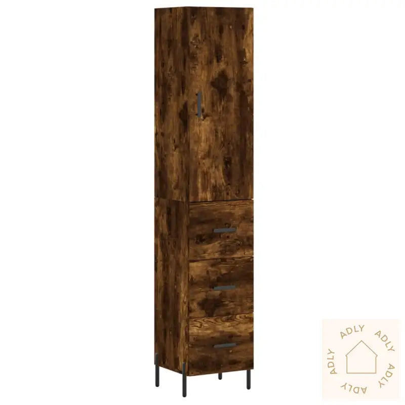 Highboard Røkt Eik 34,5X34X180 Cm Konstruert Tre