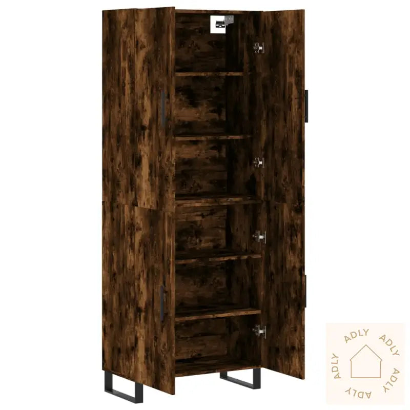 Highboard Røkt Eik 69,5X34X180 Cm Konstruert Tre