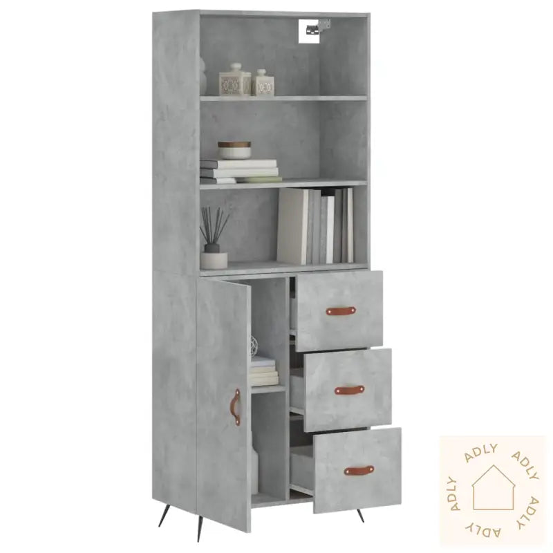 Highboard Betonggrå 69,5X34X180 Cm Konstruert Tre