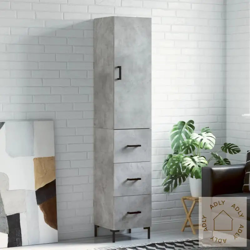 Highboard Betonggrå 34,5X34X180 Cm Konstruert Tre