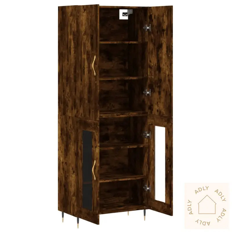 Highboard Røkt Eik 69,5X34X180 Cm Konstruert Tre