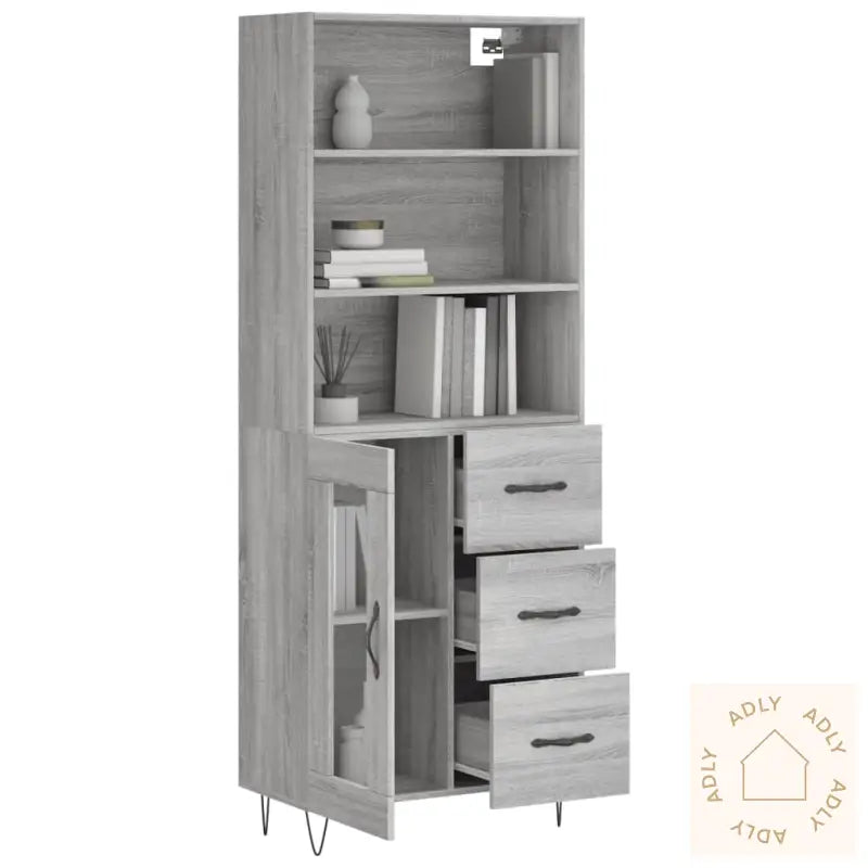 Highboard Grå Sonoma 69,5X34X180 Cm Konstruert Tre