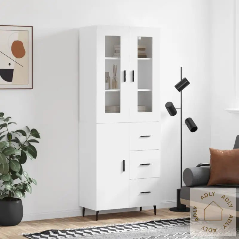 Highboard Hvit 69,5X34X180 Cm Konstruert Tre