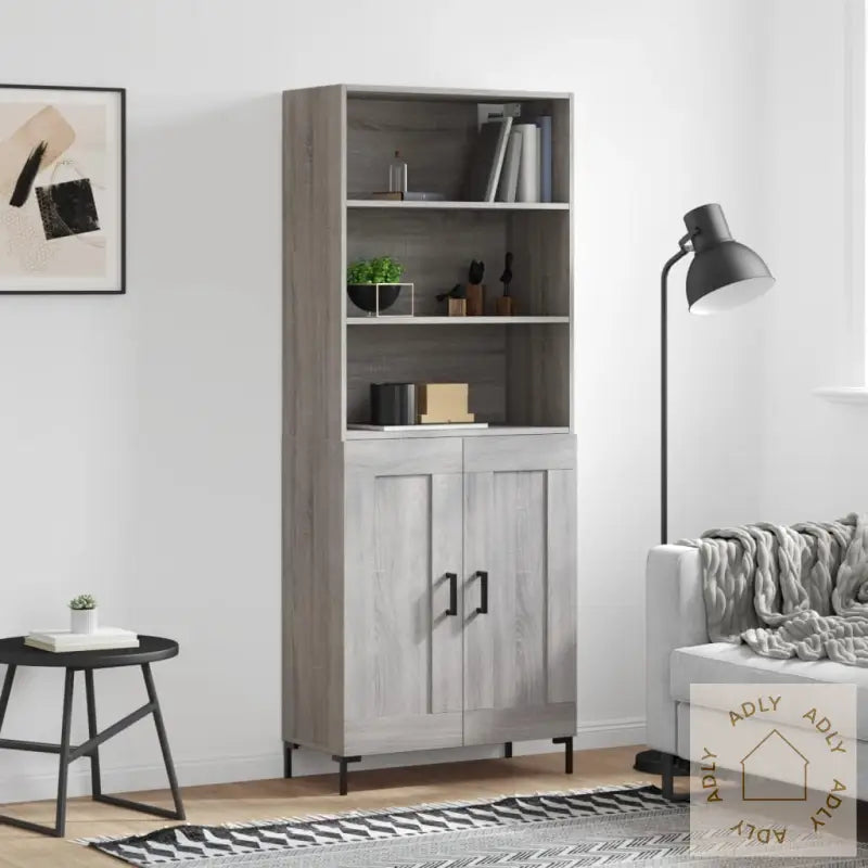 Highboard Grå Sonoma 69,5X34X180 Cm Konstruert Tre