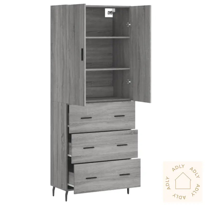 Highboard Grå Sonoma 69,5X34X180 Cm Konstruert Tre