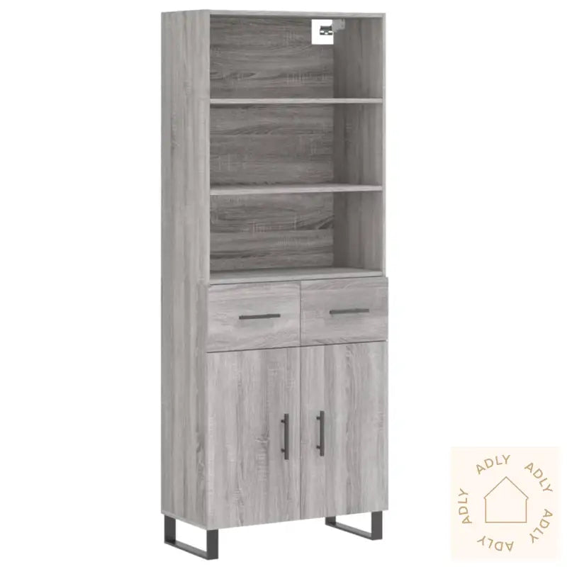 Highboard Grå Sonoma 69,5X34X180 Cm Konstruert Tre