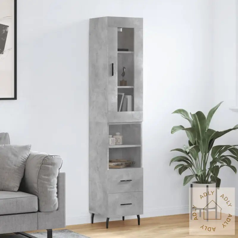 Highboard Betonggrå 34,5X34X180 Cm Konstruert Tre