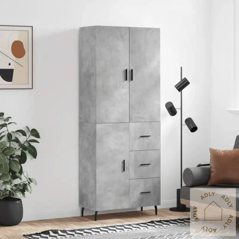 Highboard Betonggrå 69,5X34X180 Cm Konstruert Tre