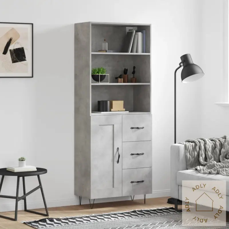 Highboard Betonggrå 69,5X34X180 Cm Konstruert Tre