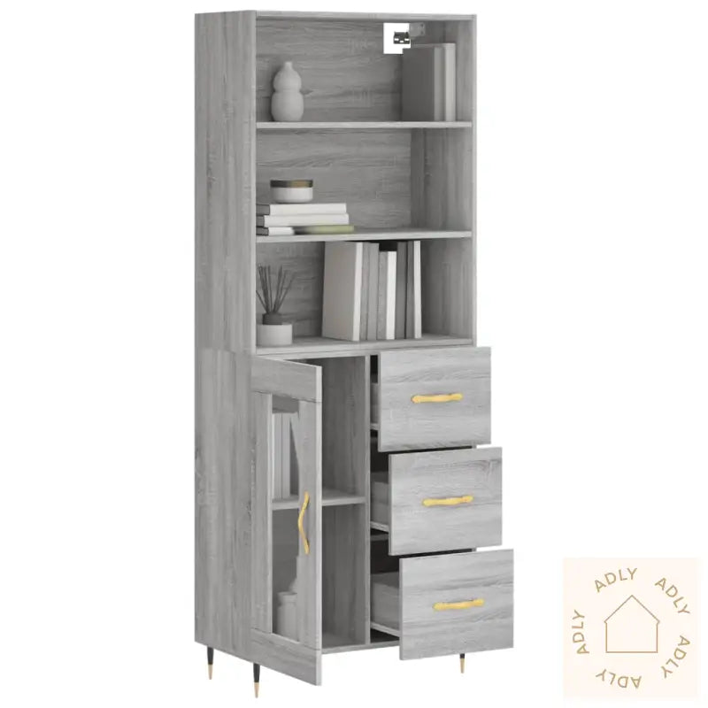 Highboard Grå Sonoma 69,5X34X180 Cm Konstruert Tre