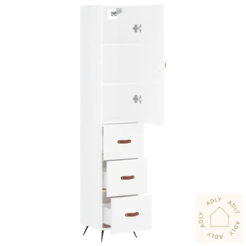 Highboard Høyglans Hvit 34,5X34X180 Cm Konstruert Tre