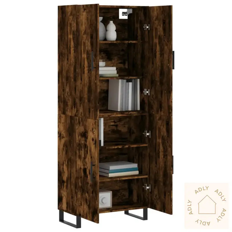 Highboard Røkt Eik 69,5X34X180 Cm Konstruert Tre