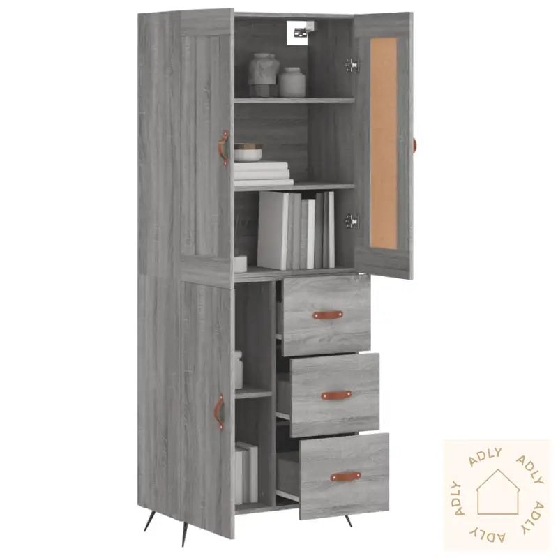 Highboard Grå Sonoma 69,5X34X180 Cm Konstruert Tre
