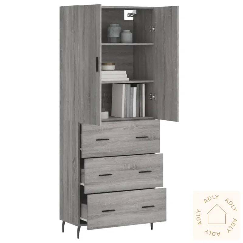Highboard Grå Sonoma 69,5X34X180 Cm Konstruert Tre