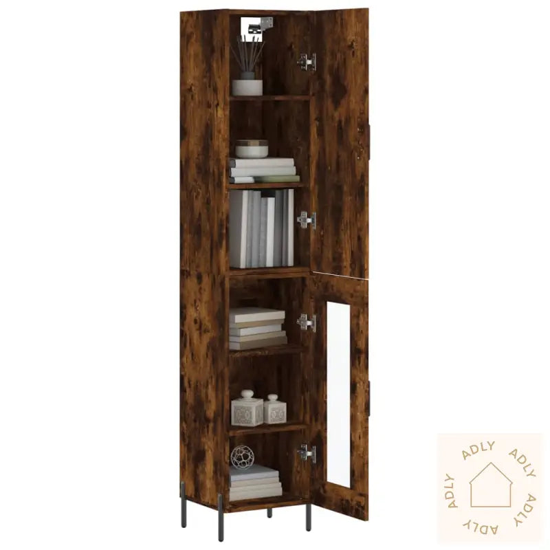 Highboard Røkt Eik 34,5X34X180 Cm Konstruert Tre