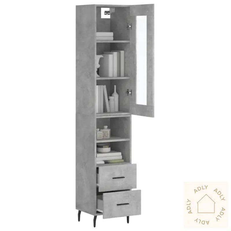 Highboard Betonggrå 34,5X34X180 Cm Konstruert Tre