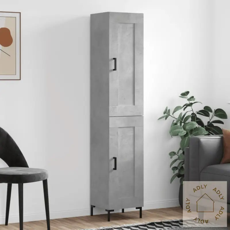 Highboard Betonggrå 34,5X34X180 Cm Konstruert Tre