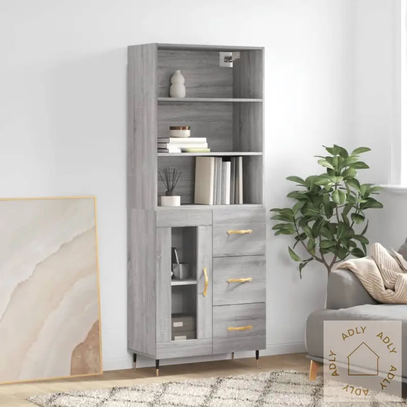 Highboard Grå Sonoma 69,5X34X180 Cm Konstruert Tre