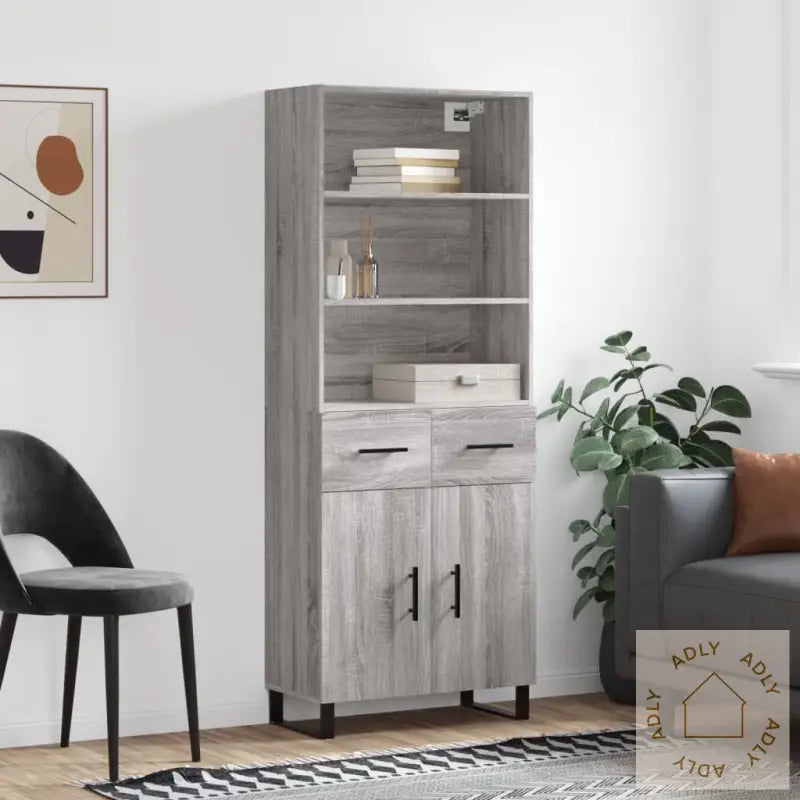 Highboard Grå Sonoma 69,5X34X180 Cm Konstruert Tre