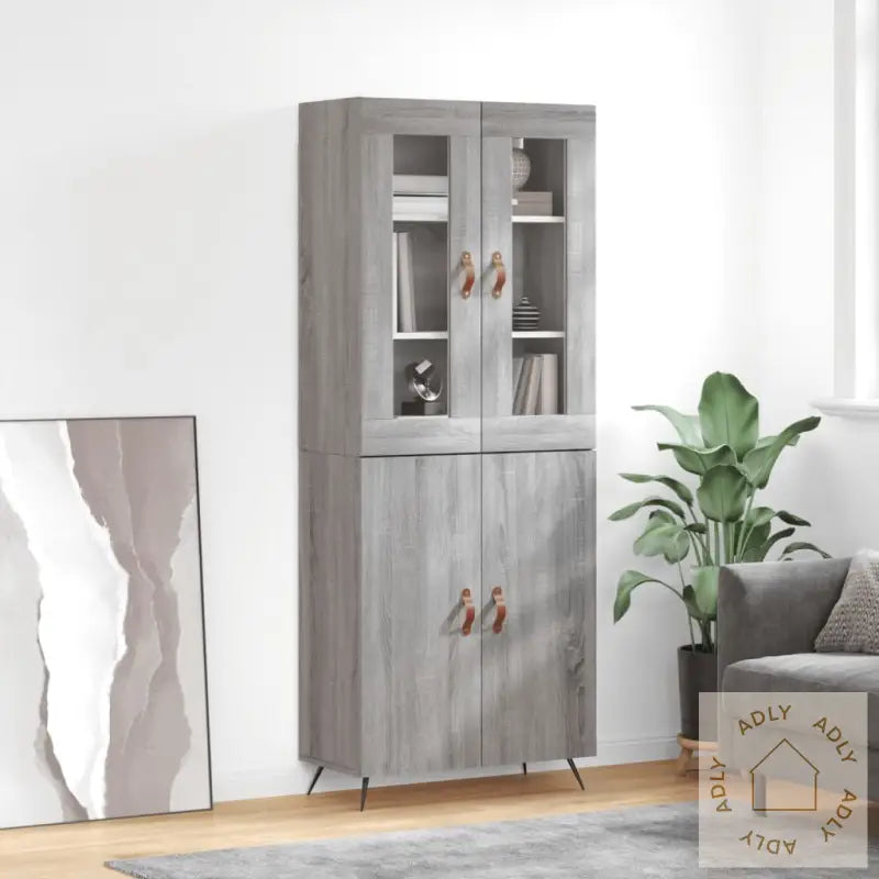 Highboard Grå Sonoma 69,5X34X180 Cm Konstruert Tre