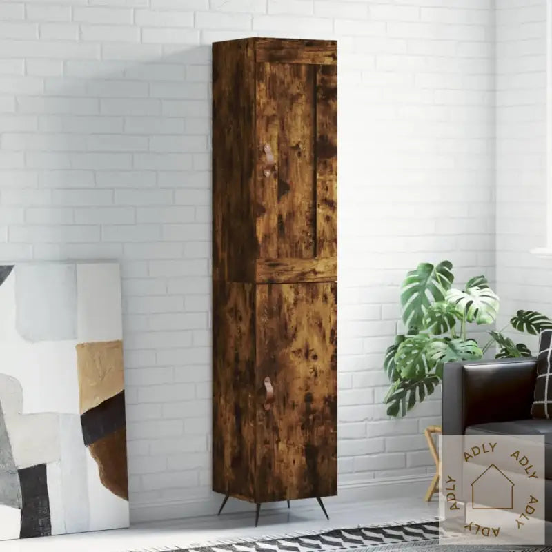Highboard Røkt Eik 34,5X34X180 Cm Konstruert Tre
