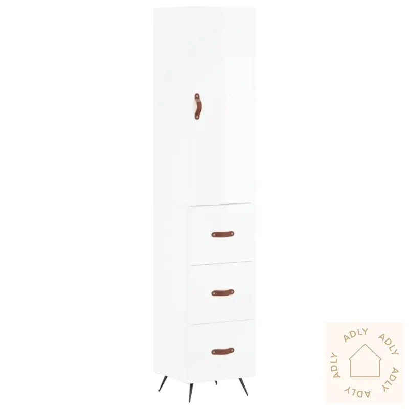 Highboard Høyglans Hvit 34,5X34X180 Cm Konstruert Tre