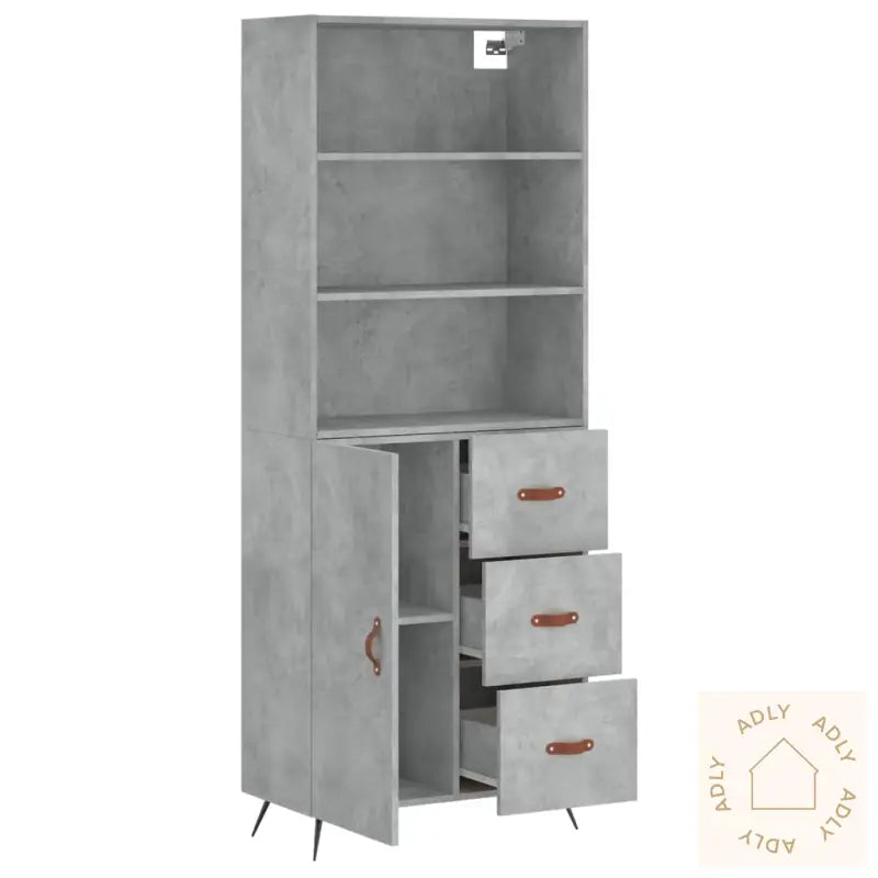 Highboard Betonggrå 69,5X34X180 Cm Konstruert Tre