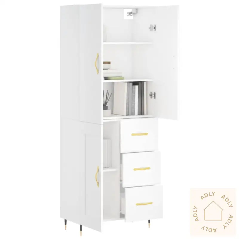 Highboard Hvit 69,5X34X180 Cm Konstruert Tre