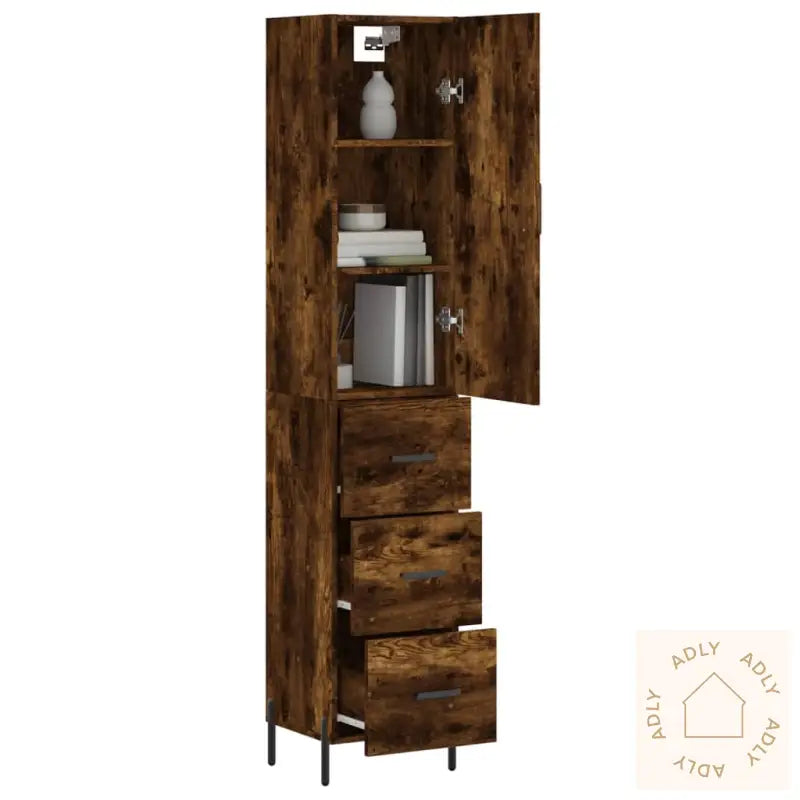 Highboard Røkt Eik 34,5X34X180 Cm Konstruert Tre