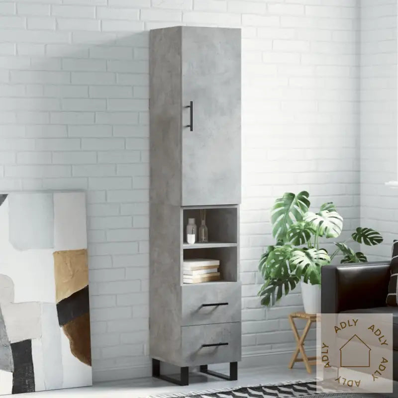 Highboard Betonggrå 34,5X34X180 Cm Konstruert Tre