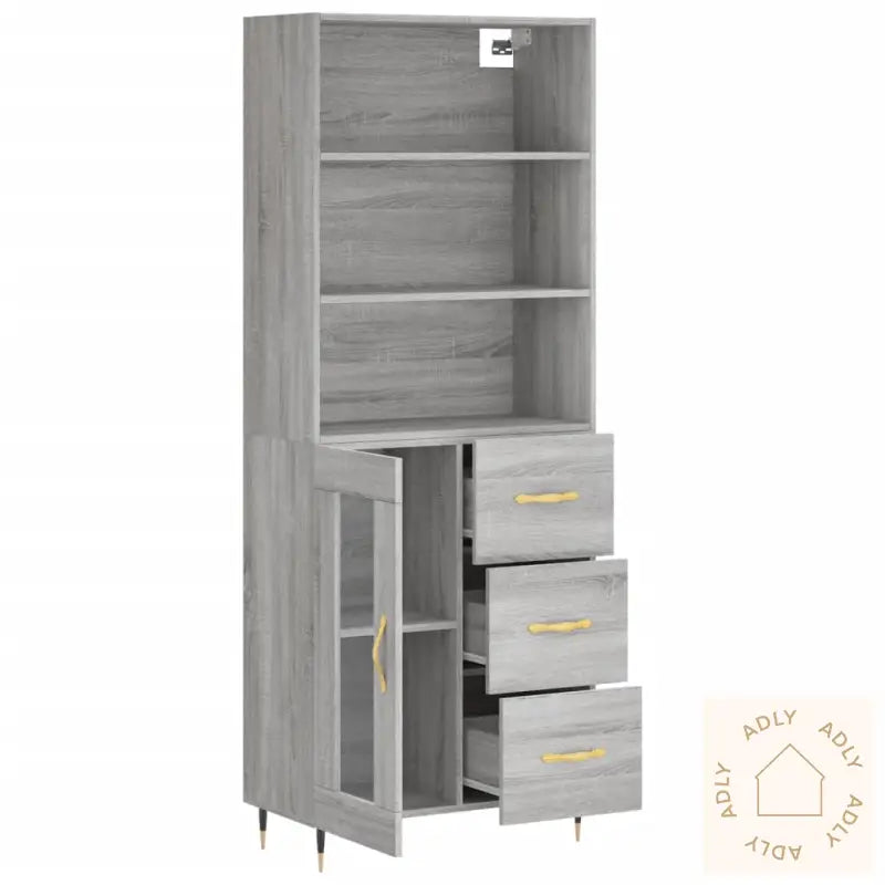 Highboard Grå Sonoma 69,5X34X180 Cm Konstruert Tre