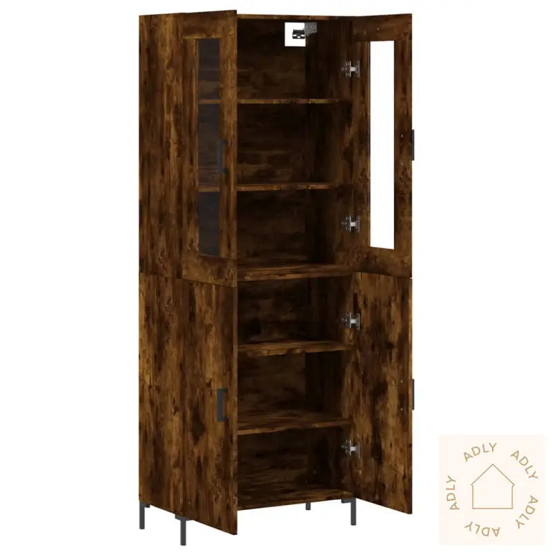 Highboard Røkt Eik 69,5X34X180 Cm Konstruert Tre