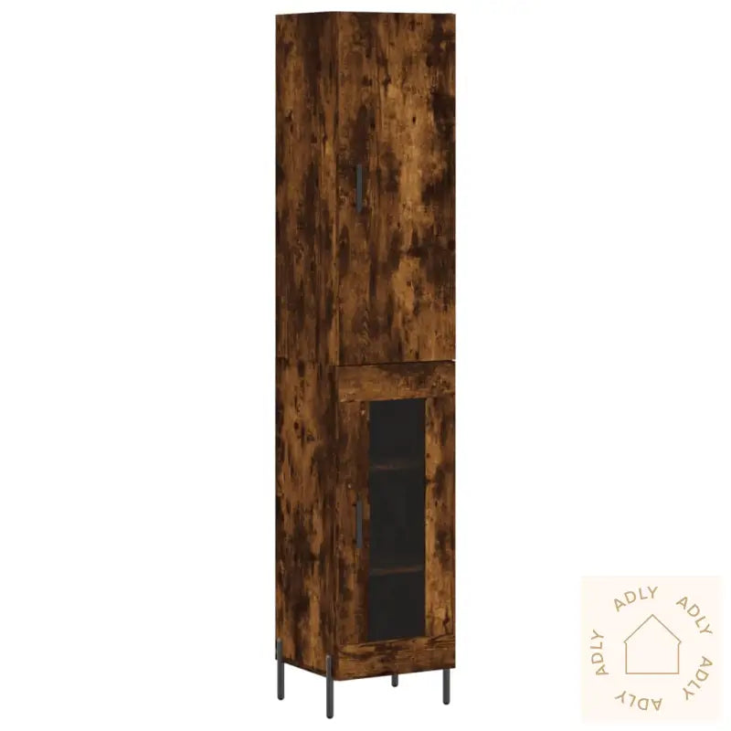 Highboard Røkt Eik 34,5X34X180 Cm Konstruert Tre