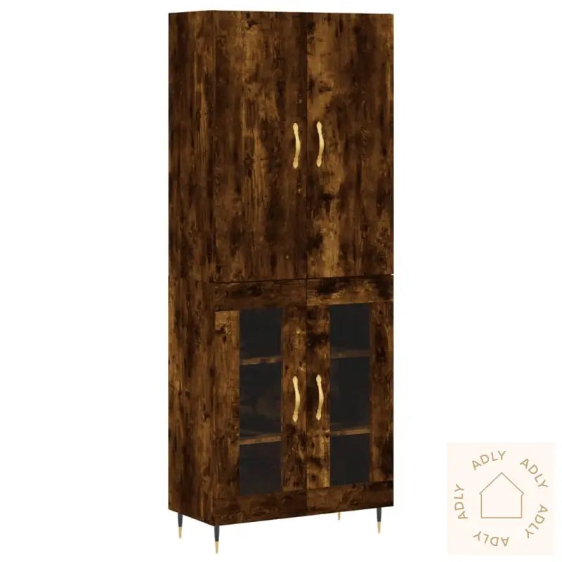 Highboard Røkt Eik 69,5X34X180 Cm Konstruert Tre