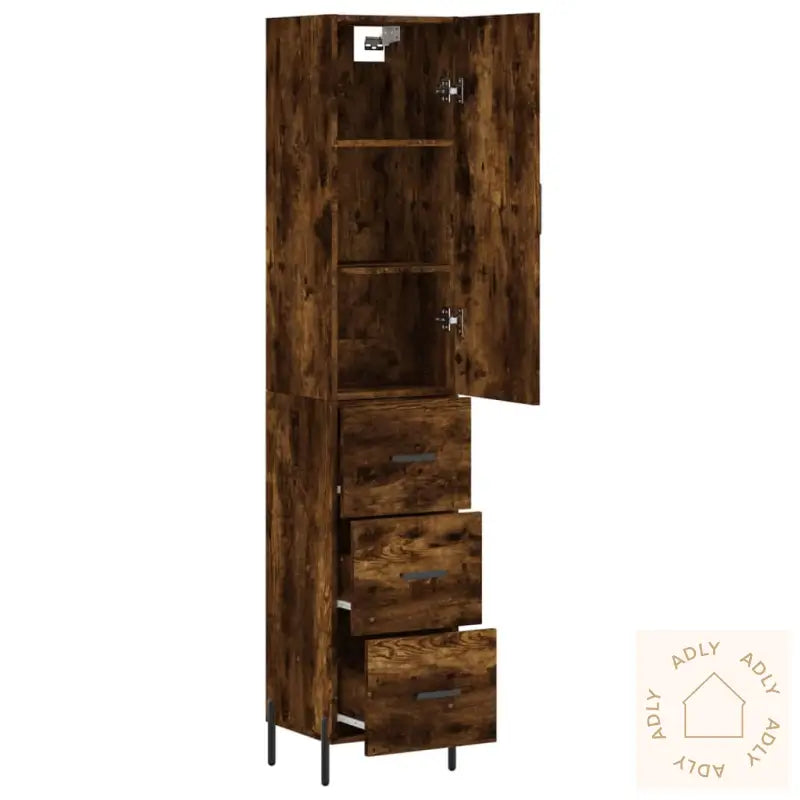 Highboard Røkt Eik 34,5X34X180 Cm Konstruert Tre
