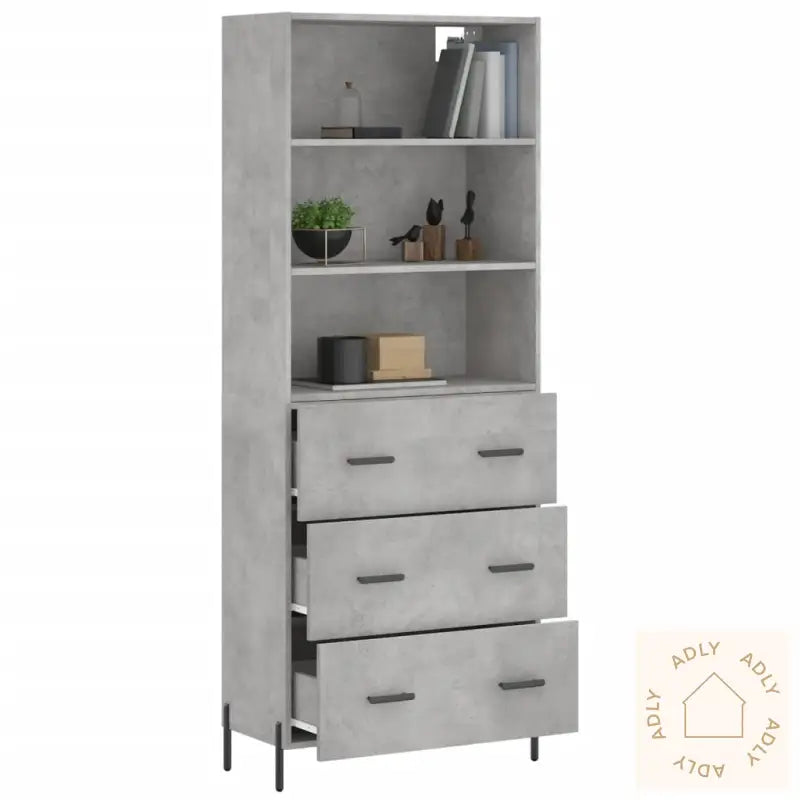 Highboard Betonggrå 69,5X34X180 Cm Konstruert Tre