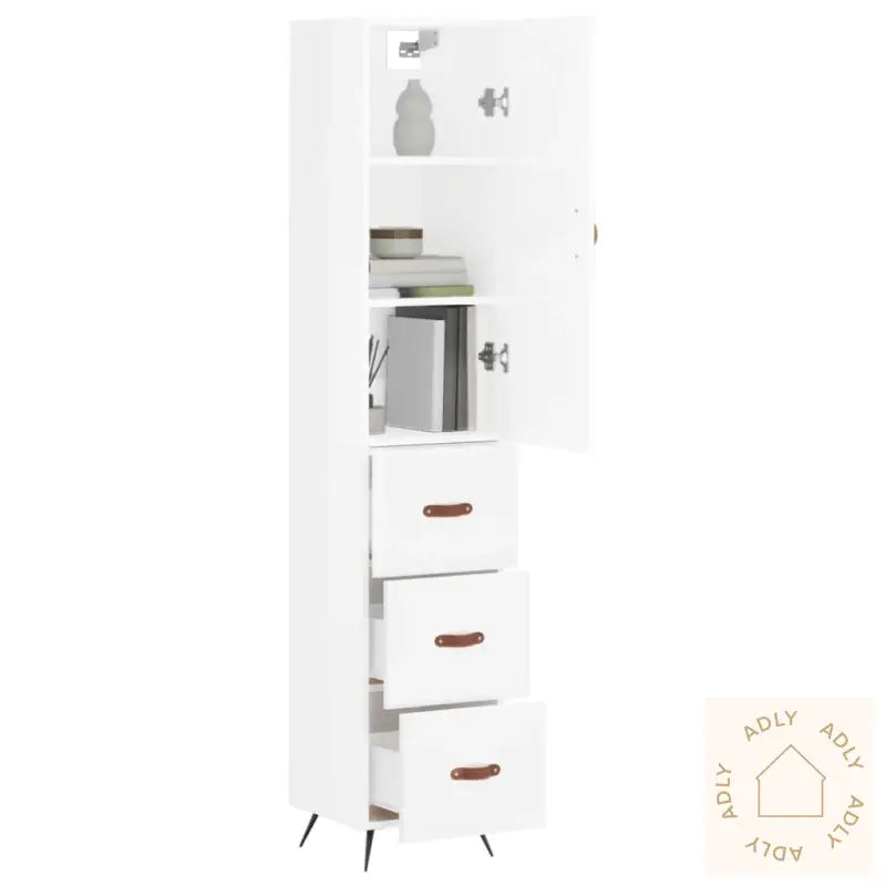 Highboard Høyglans Hvit 34,5X34X180 Cm Konstruert Tre