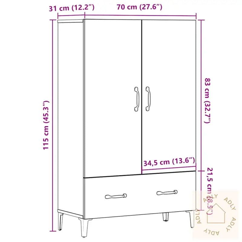 Highboard Gammelt Tre 70X31X115 Cm Konstruert Tre