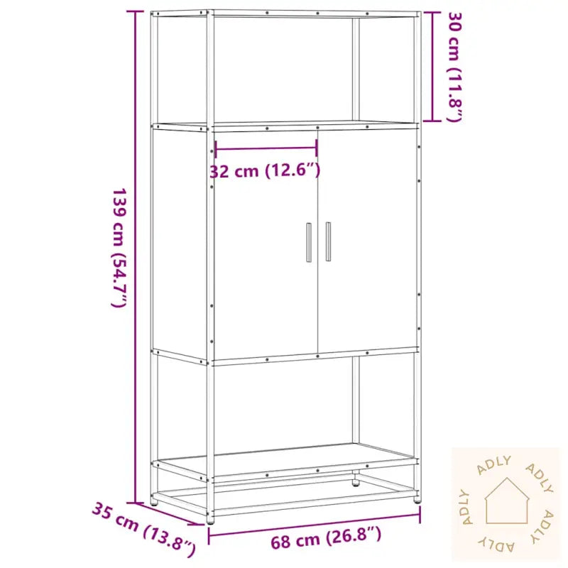 Highboard Grå Sonoma 68X35X139 Cm Konstruert Tre Og Metall