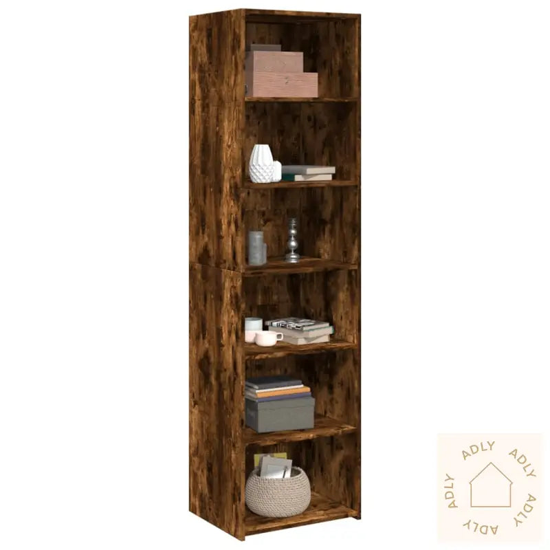 Highboard Røkt Eik 50X41X185 Cm Konstruert Tre