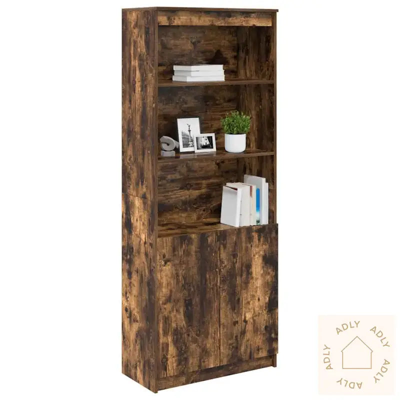 Highboard Røkt Eik 70X35X180 Cm Konstruert Tre