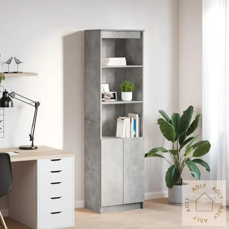 Highboard Betonggrå 50X35X180 Cm Konstruert Tre