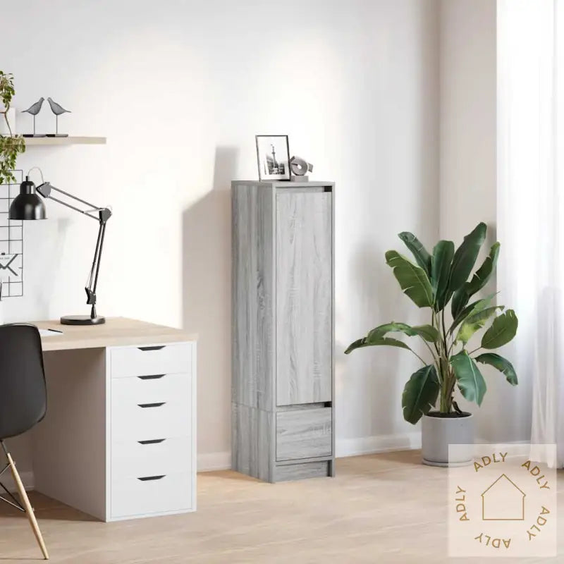 Highboard Grå Eik 29,5X34X119,5 Cm Konstruert Tre